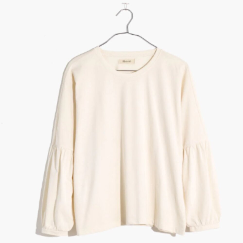 Madewell - Crepe Drop-Shoulder Bubble-Sleeve Top - Off White - Size Small